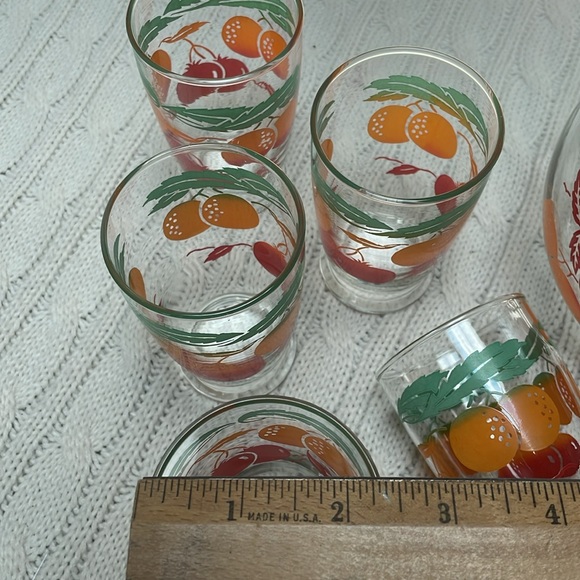 VTG 1950s Anchor Hocking 40oz Juice pitcher & five 4oz glasses orange tomato - Picture 10 of 11